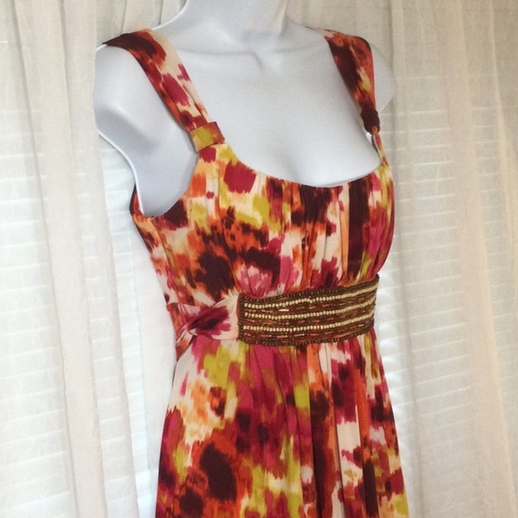 Bisou Bisou Beaded Waist Abstract Floral Dress Size 6 - Picture 2 of 7